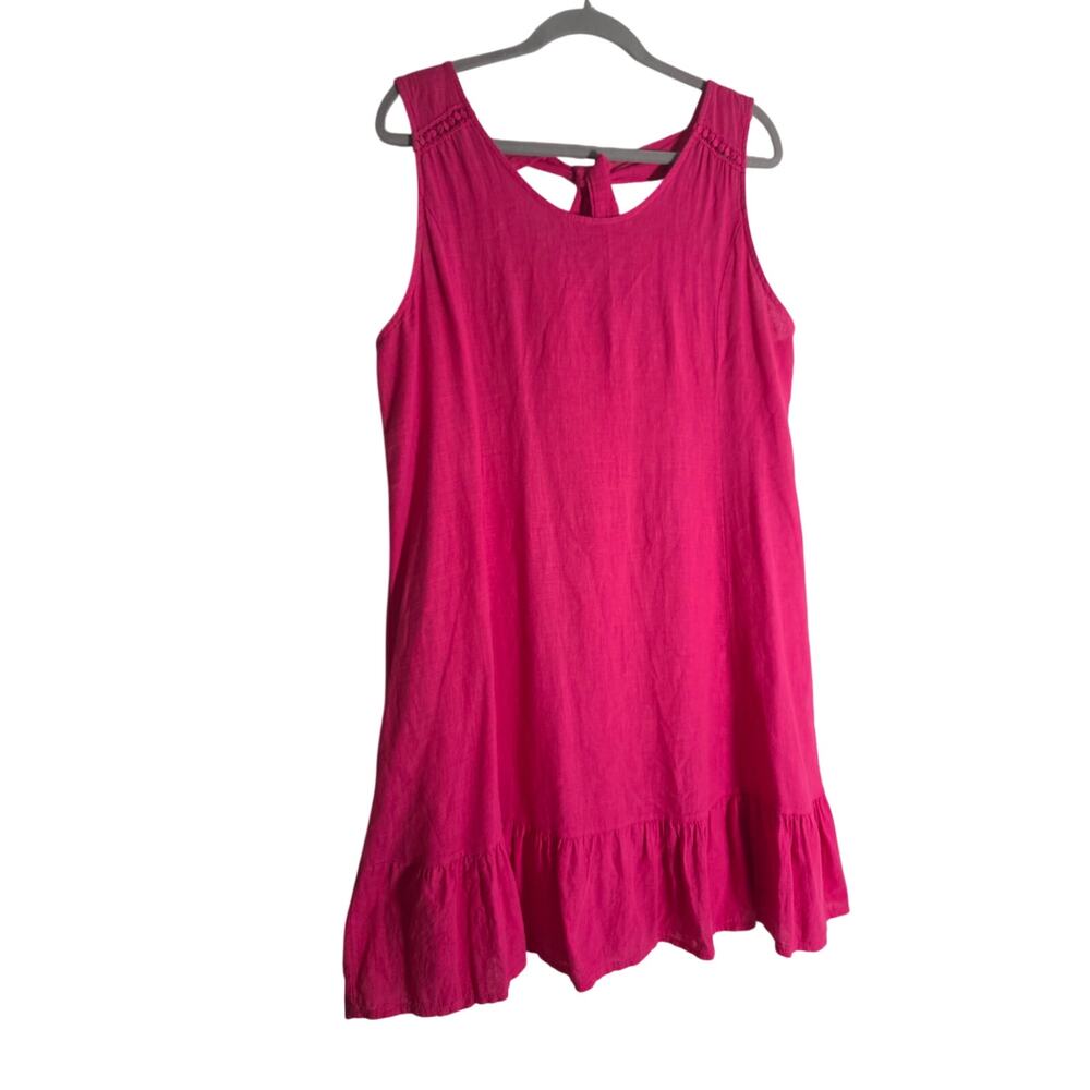 Terzo Millennio Pink Linen Dress Womens Medium Sleeveless Ruffle Tie Back Summer